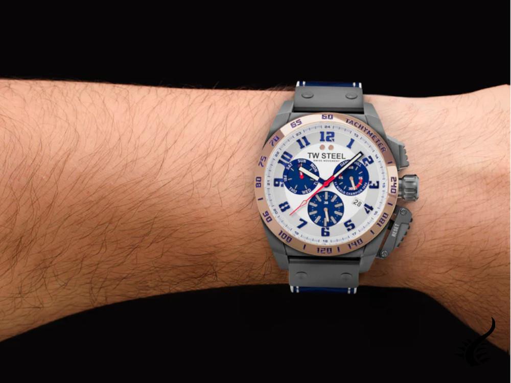 Montre à Quartz TW Steel Fast Lane, Blanc, 46 mm, Cuir, Éd. Limitée, TW1018