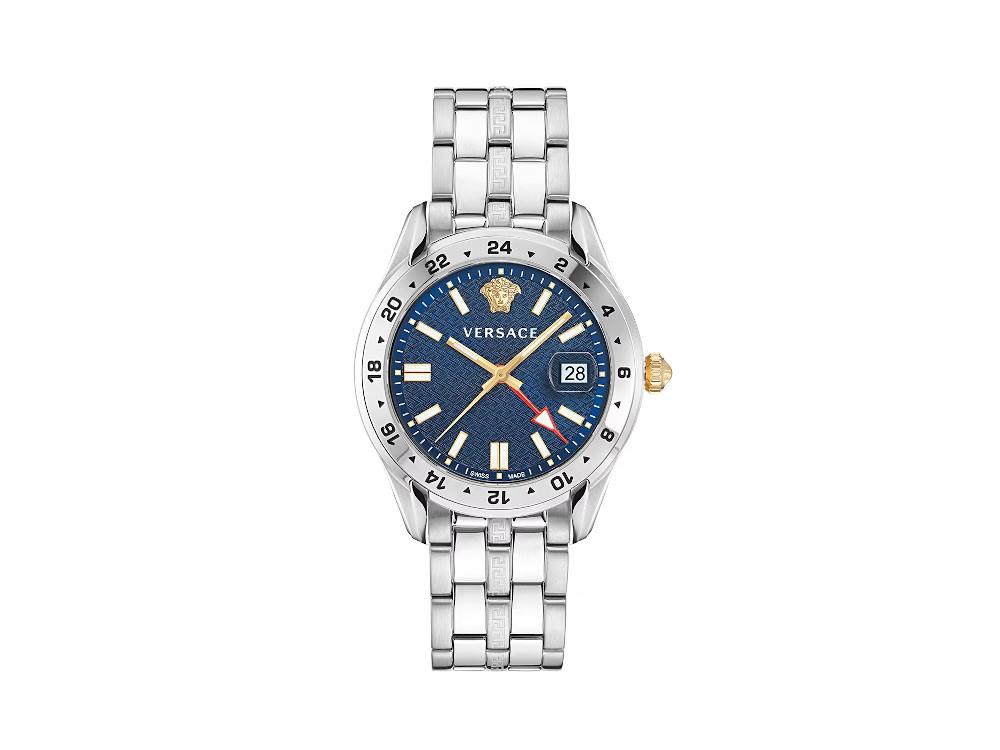 Montre à Quartz Versace Greca Time GMT, Bleu, 41 mm, Verre de saphir, VE7C00523