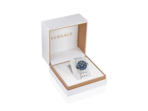 Montre à Quartz Versace Greca Time GMT, Bleu, 41 mm, Verre de saphir, VE7C00523