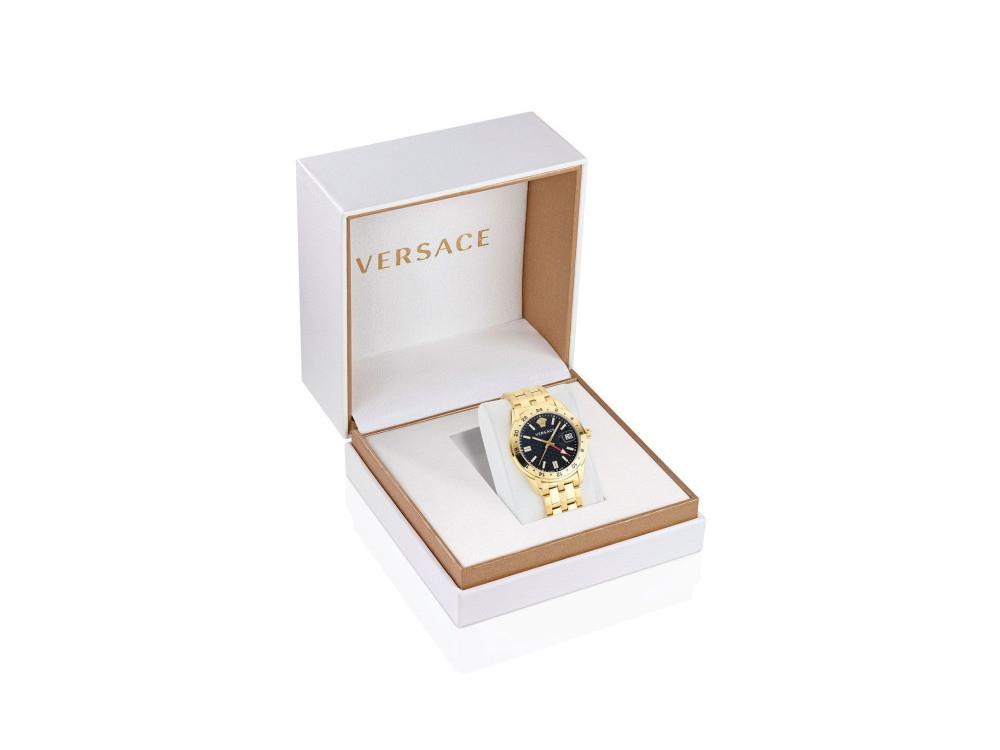 Montre à Quartz Versace Greca Time GMT, PVD Or, Noir, 41 mm, VE7C00723