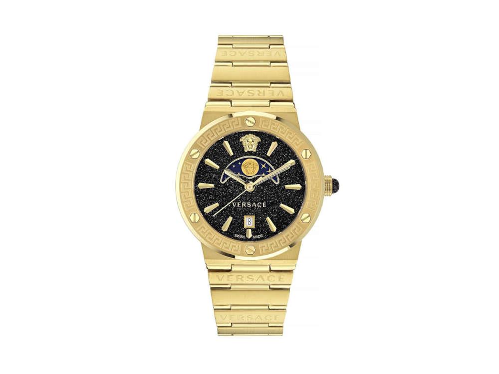 Montre à Quartz Versace Greca Logo Moonphase, PVD Or, Noir, 38 mm, VE7G00323