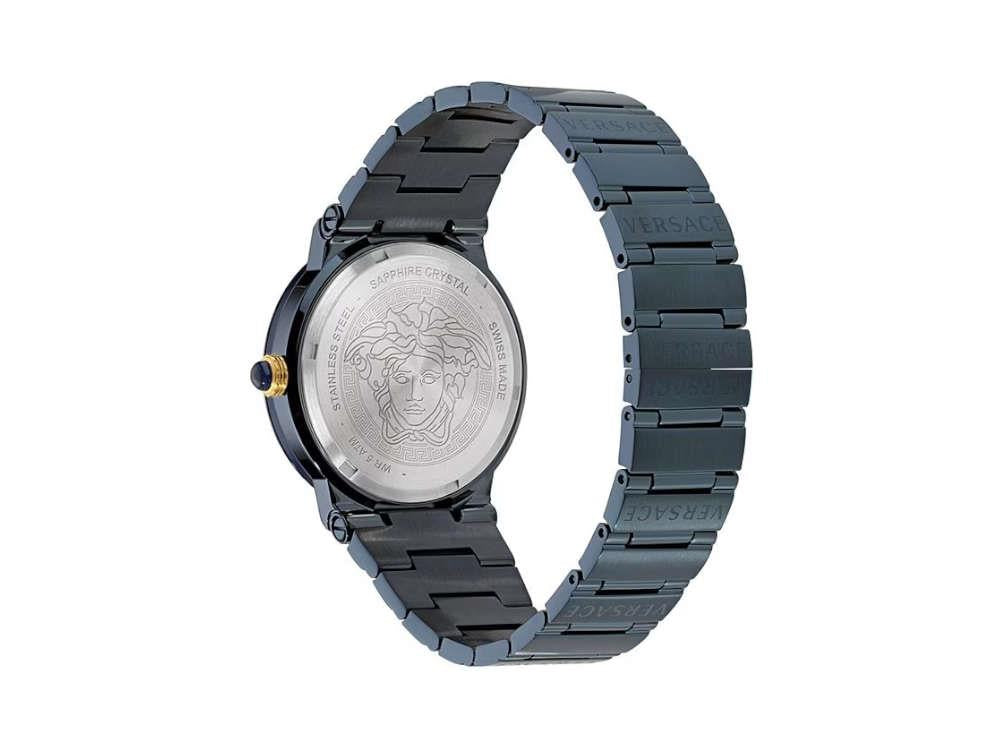 Montre à Quartz Versace Greca Logo Moonphase, PVD, Bleu, 38 mm, VE7G00423