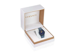 Montre à Quartz Versace Greca Logo Moonphase, PVD, Bleu, 38 mm, VE7G00423
