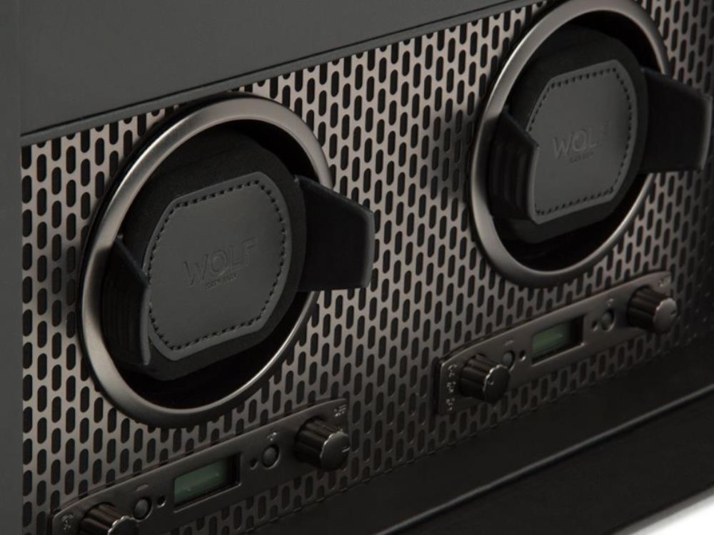 Remontoir WOLF Axis, 2 Montres, Noir, Cuir Vegan, 469303